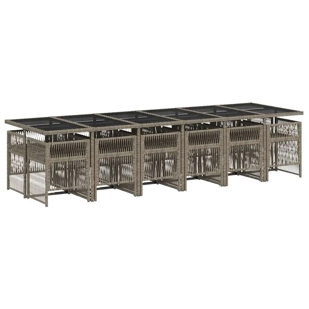 13 Piece Grey Garden Dining Set with Glass Table