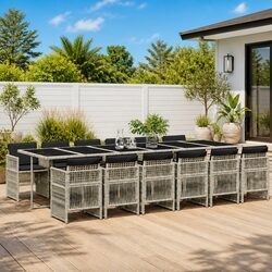 Premium 13-Piece Garden Dining Set with Cushions - Grey