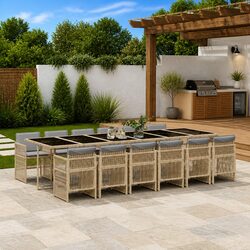 Premium 13 Piece Beige Outdoor Dining Set with Cushions