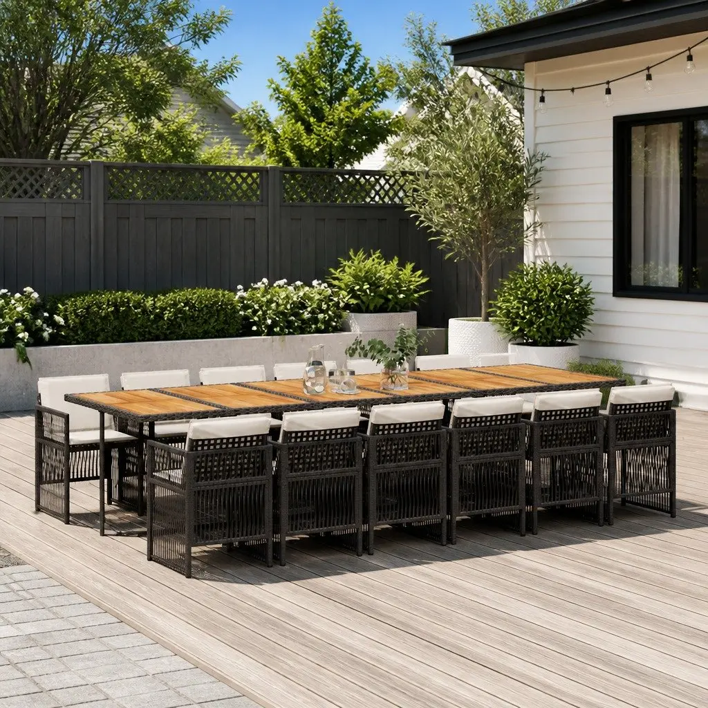Black Poly Rattan Garden Dining Set with 13 Pieces