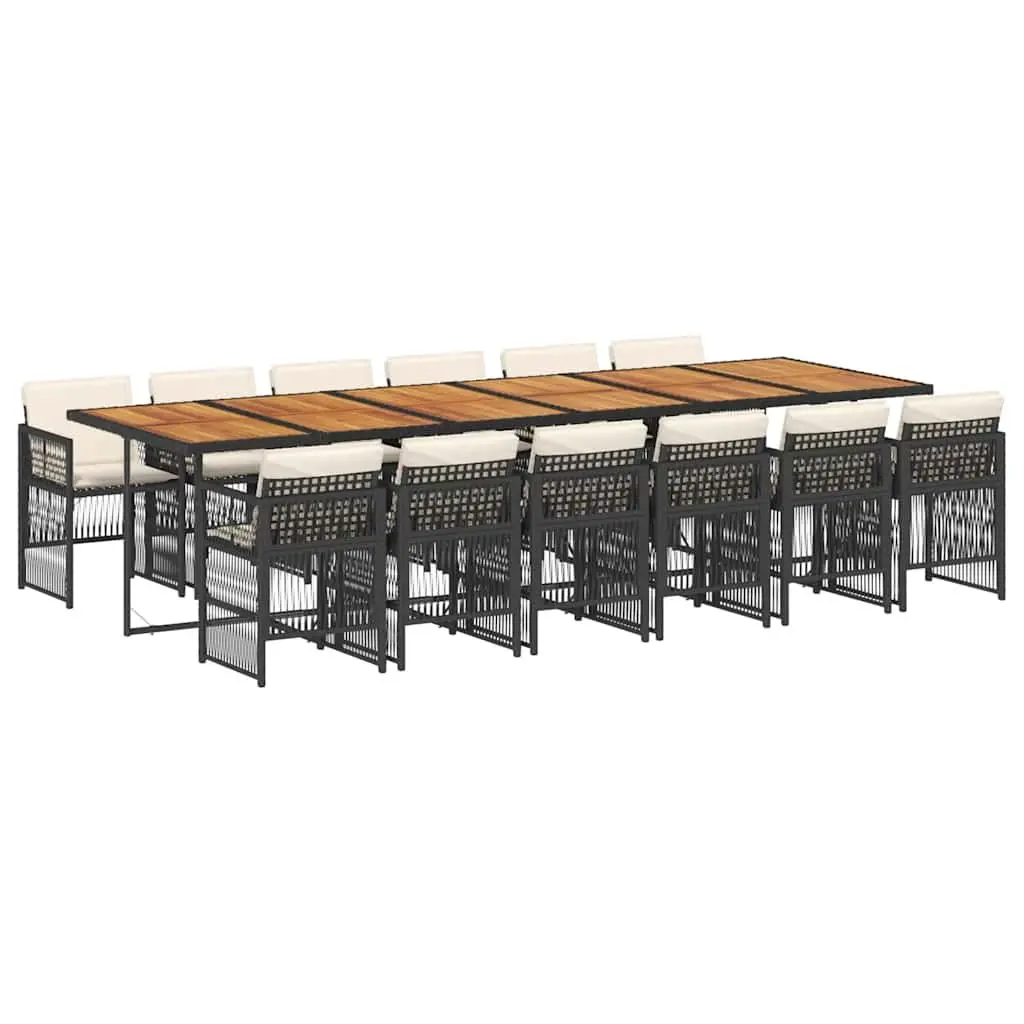 Black Poly Rattan Garden Dining Set with 13 Pieces
