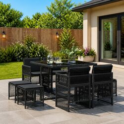 Premium 9-Piece Black Poly Rattan Garden Dining Set