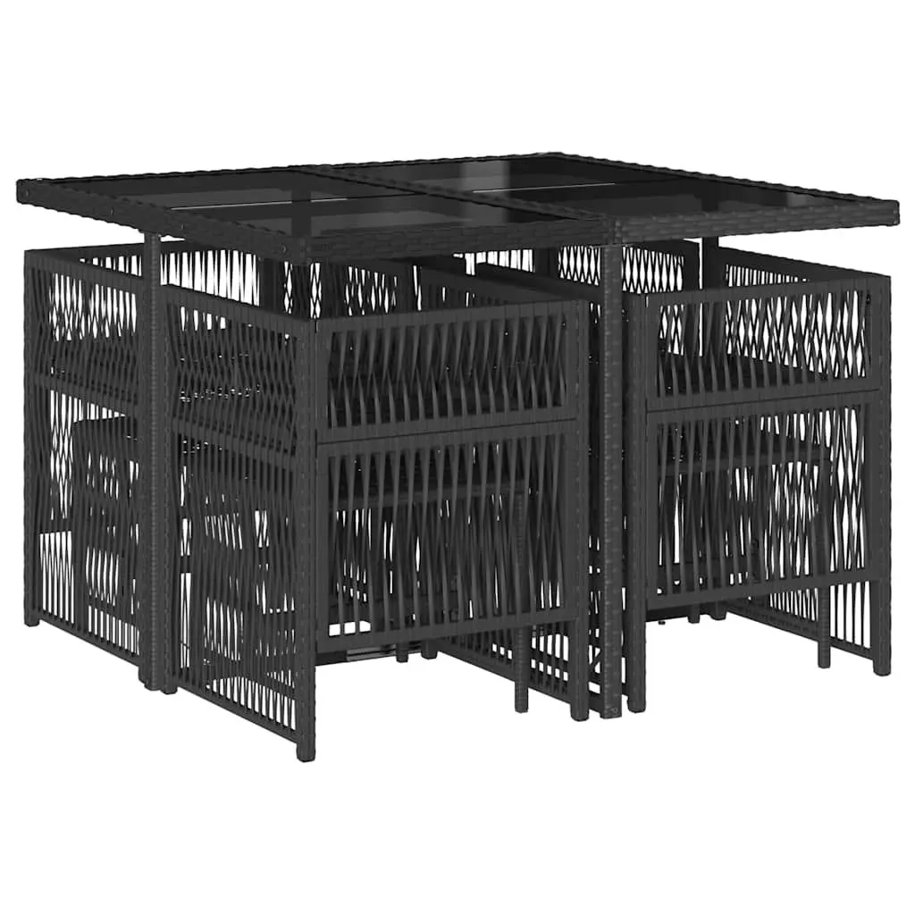 9-Piece Black Poly Rattan Garden Dining Set