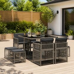 Durable 9 Piece Garden Dining Set with Grey PE Rattan