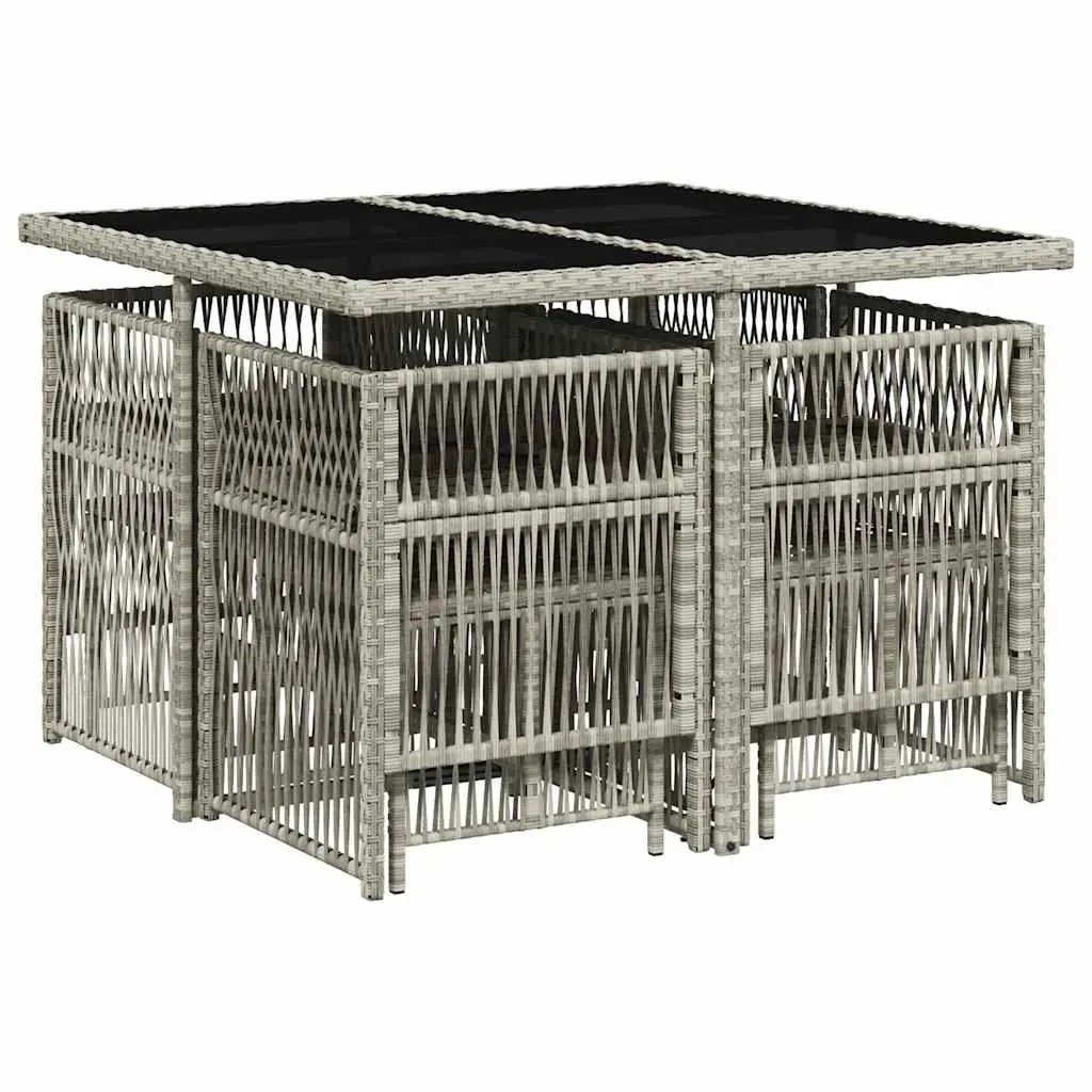 9-Piece Grey Poly Rattan Outdoor Dining Set with Cushions