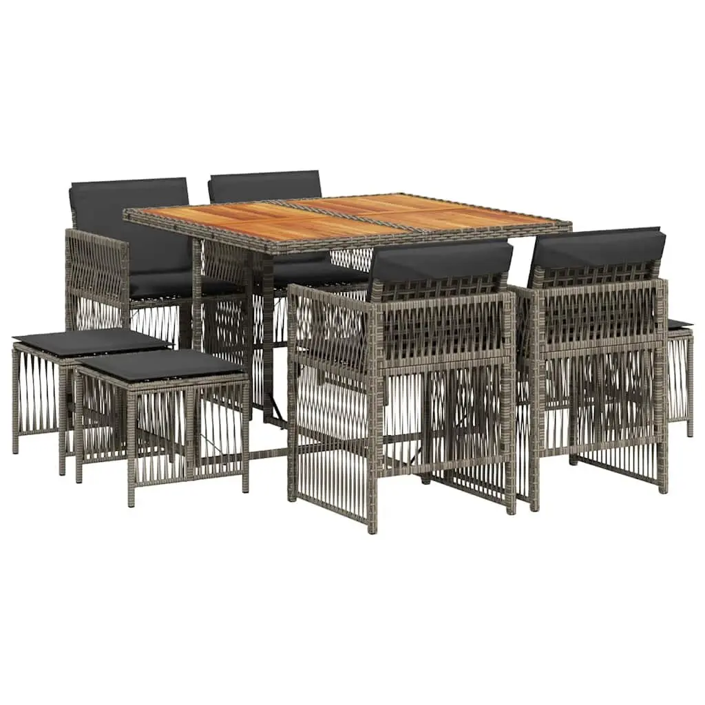 9 Piece Garden Dining Set with Grey PE Rattan