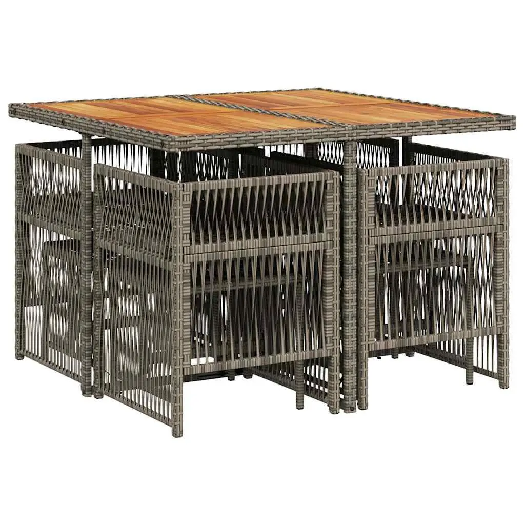 9 Piece Garden Dining Set with Grey PE Rattan