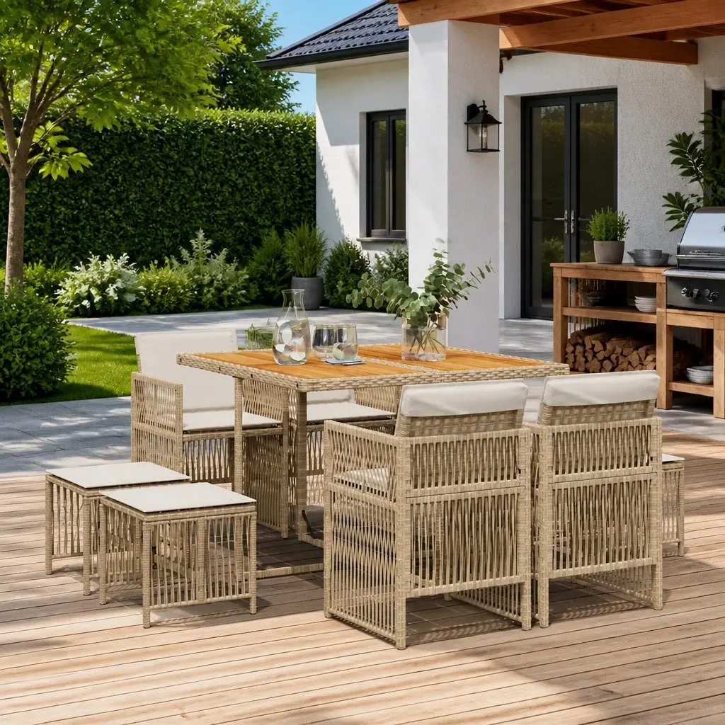9 Piece Outdoor Patio Dining Set with Cushions