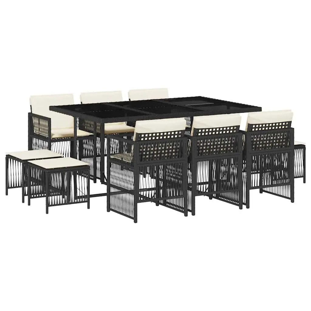 11-Piece Outdoor Dining Set with Black Poly Rattan