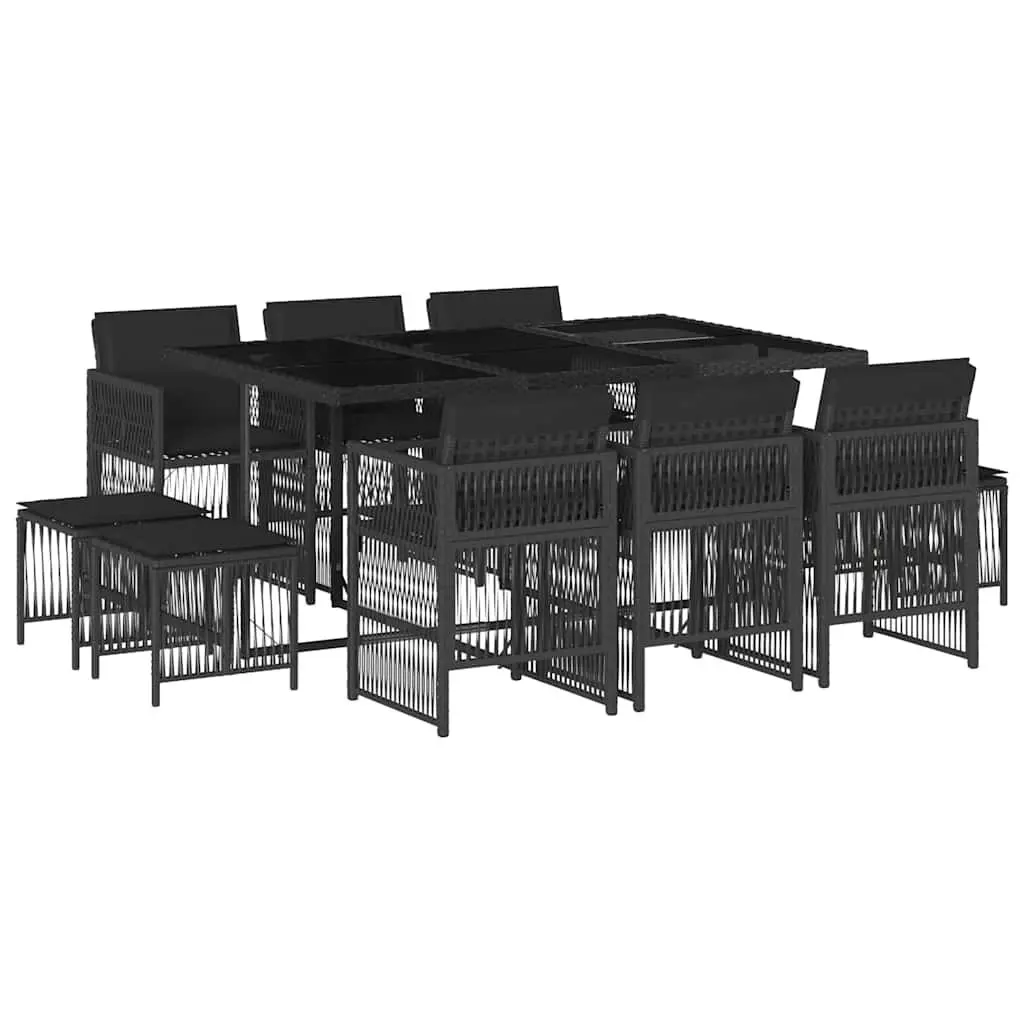 Garden Dining Set PE Rattan 11 Piece Outdoor Furniture Black