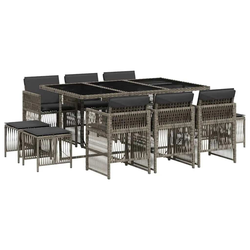 11-Piece Grey Poly Rattan Garden Dining Set