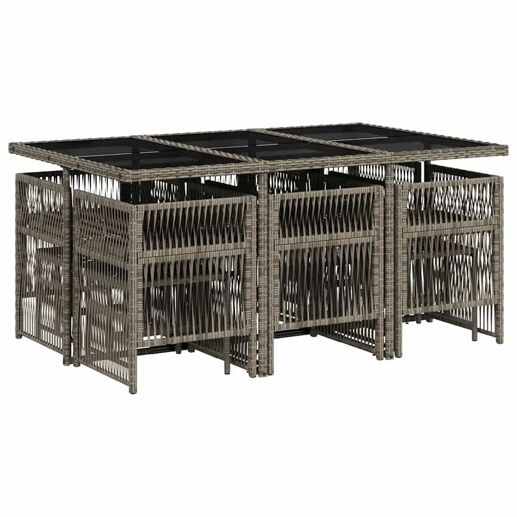 11-Piece Grey Poly Rattan Garden Dining Set