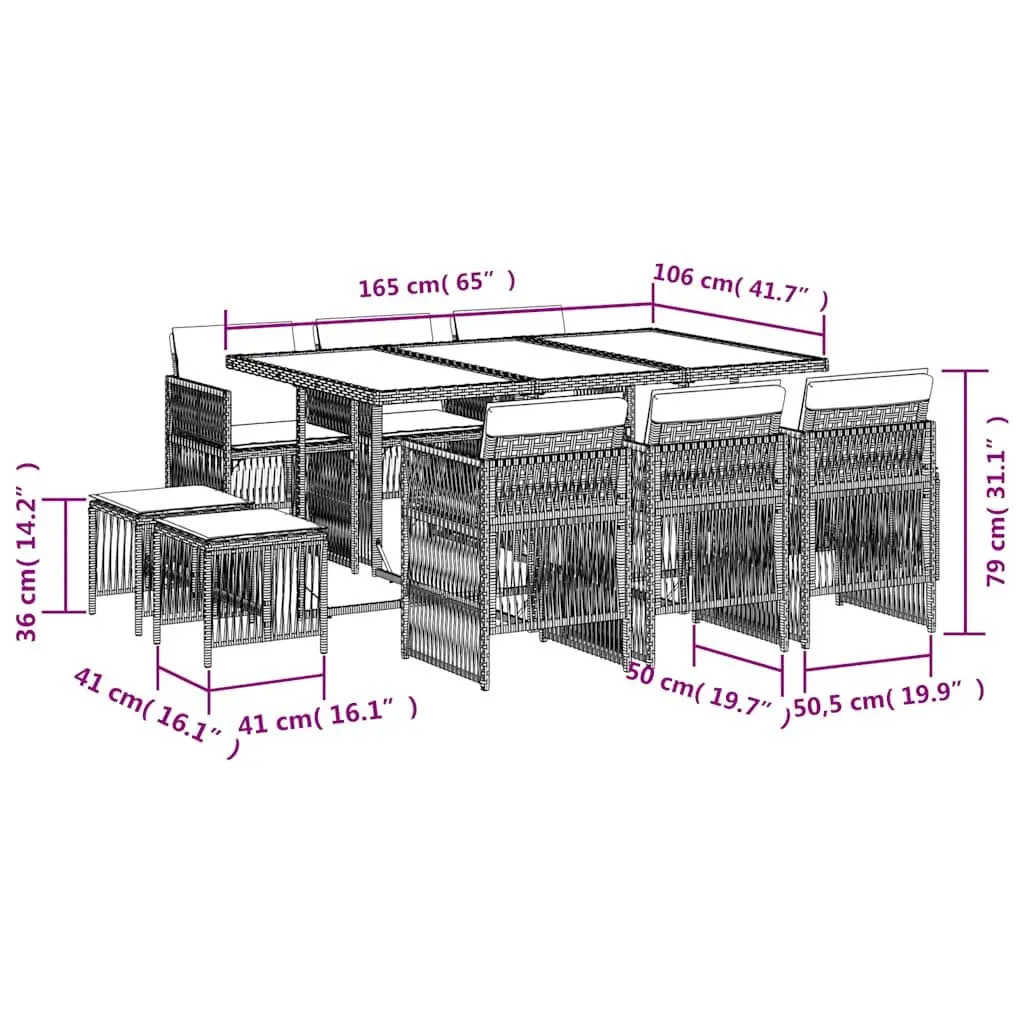 11-Piece Outdoor Garden Dining Set in Grey