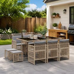 Sturdy Outdoor Dining Set with Cushions - 11 Pieces