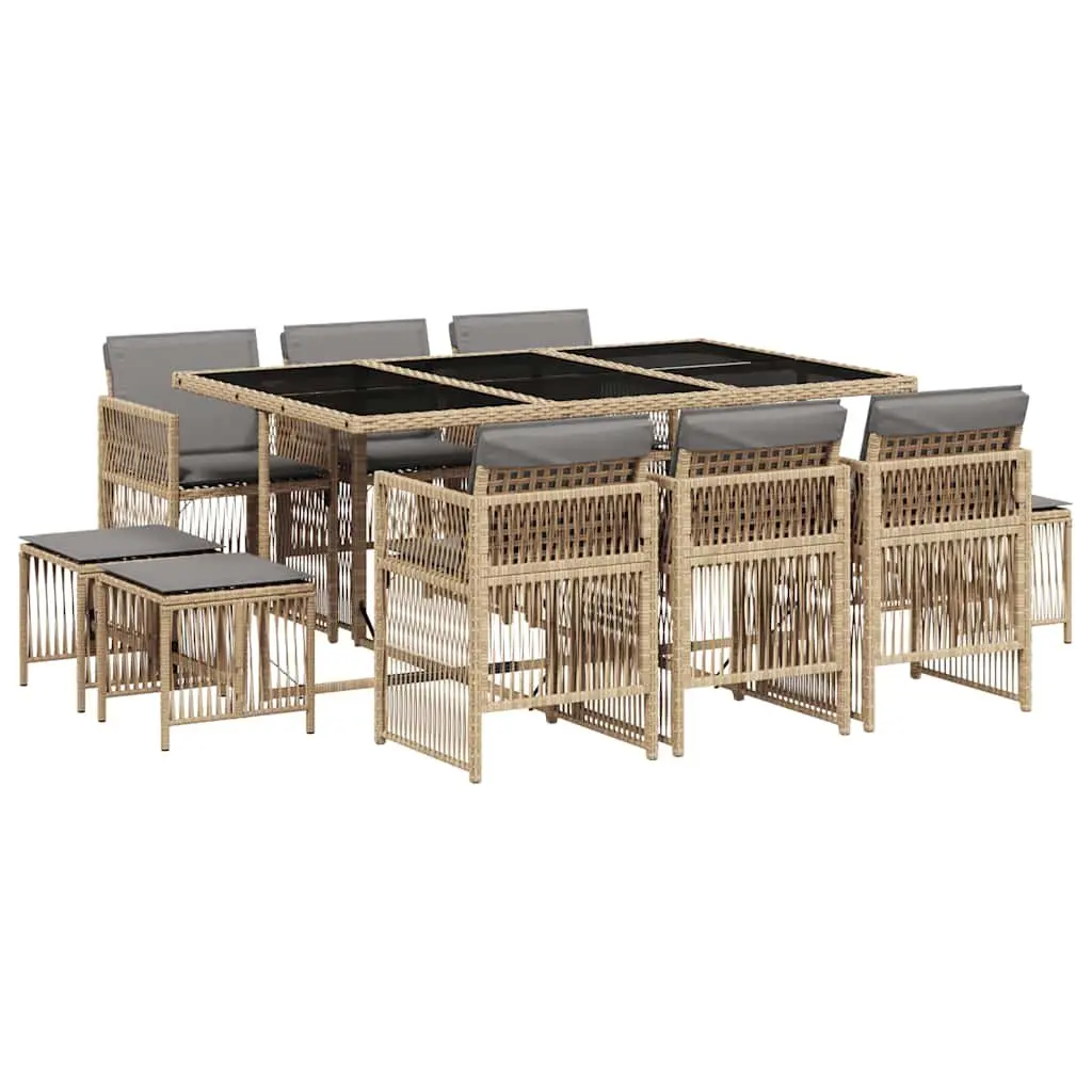 Outdoor Garden Dining Set 11 Piece Poly Rattan Patio Furniture with Cushions