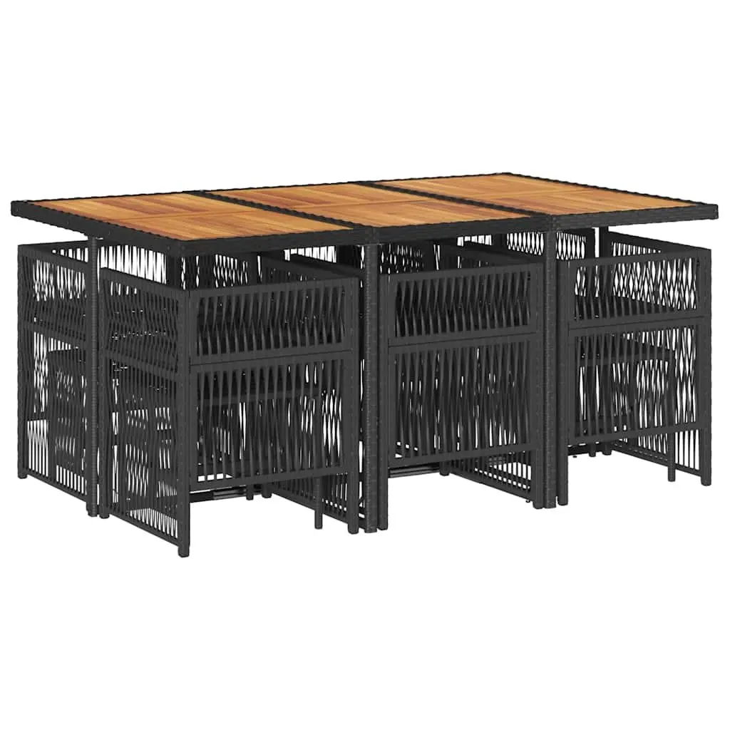 Garden Dining Set 11 Piece PE Rattan Acacia Wood Table Black