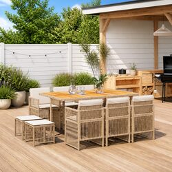 Premium 11-Piece Beige Garden Dining Set with Rattan Chairs