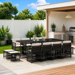 Premium Outdoor Dining Set 13 Piece with Black Poly Rattan