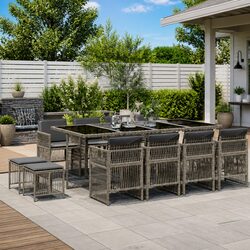 Stylish 13 Piece Grey Poly Rattan Garden Dining Set