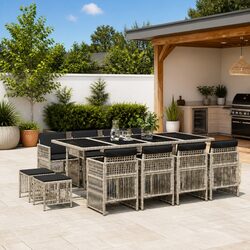 Premium 13-Piece Garden Dining Set with Grey Poly Rattan