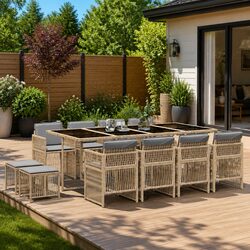 Beige Poly Rattan 13-Piece Garden Dining Set with Table