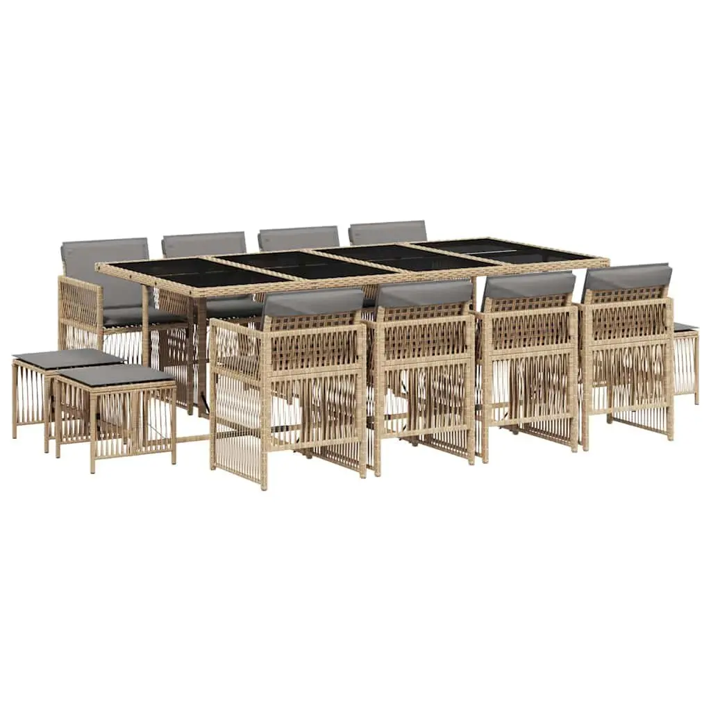 Beige Poly Rattan 13-Piece Garden Dining Set with Table