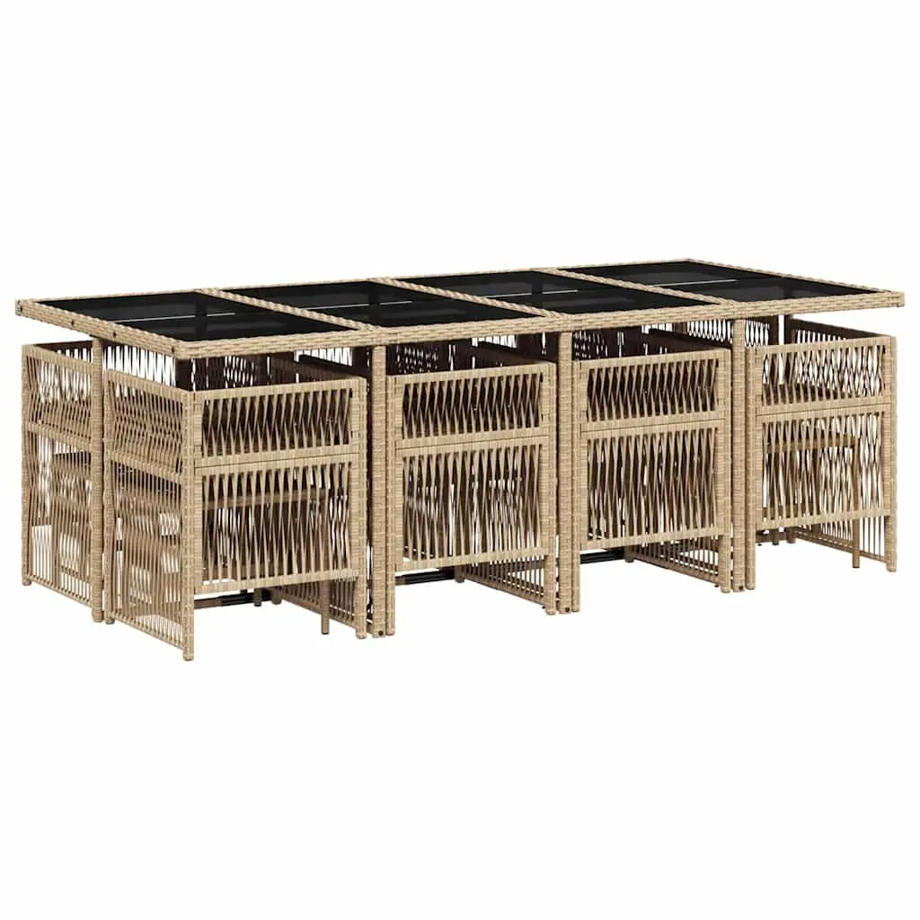 Beige Poly Rattan 13-Piece Garden Dining Set with Table