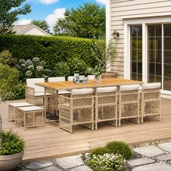 Beige 13-Piece Patio Dining Set with PE Rattan Chairs