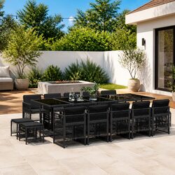 Durable 15-Piece Black Poly Rattan Garden Dining Set