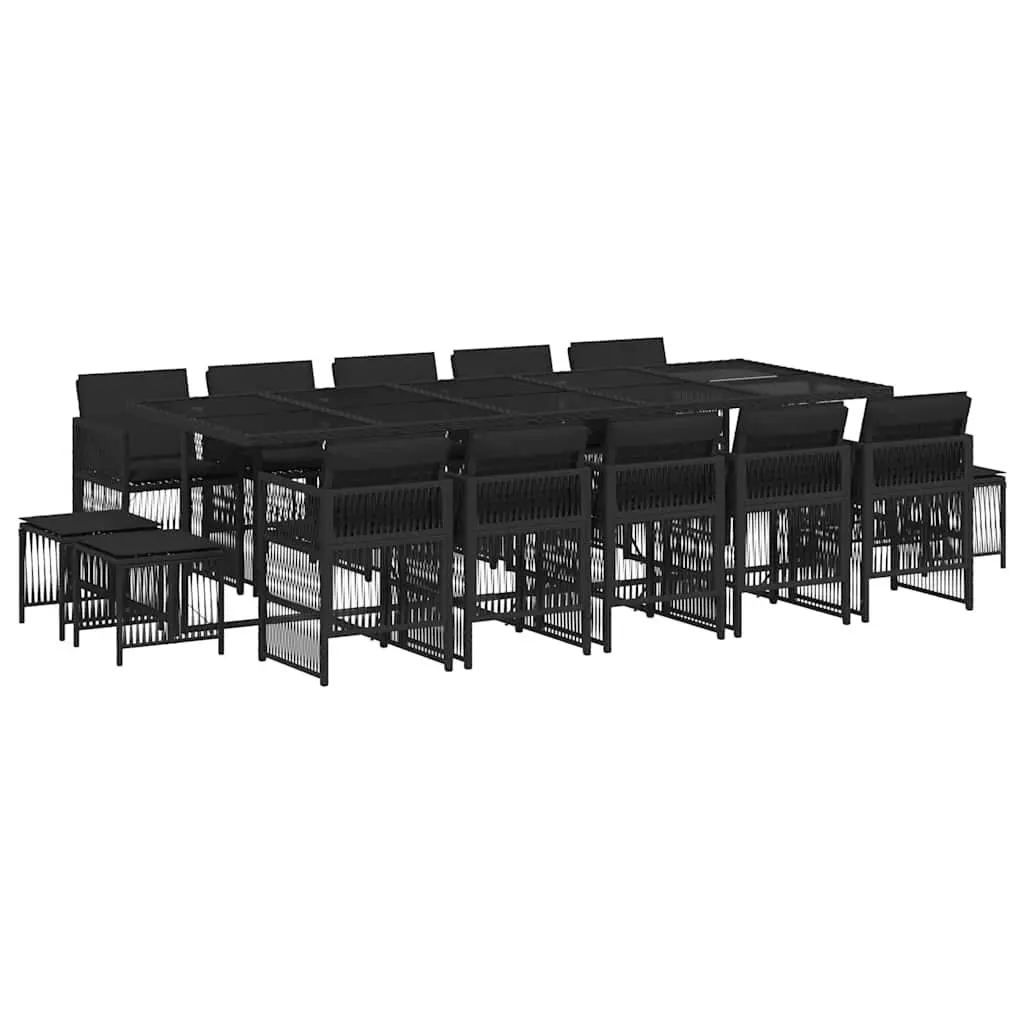 15-Piece Black Poly Rattan Garden Dining Set