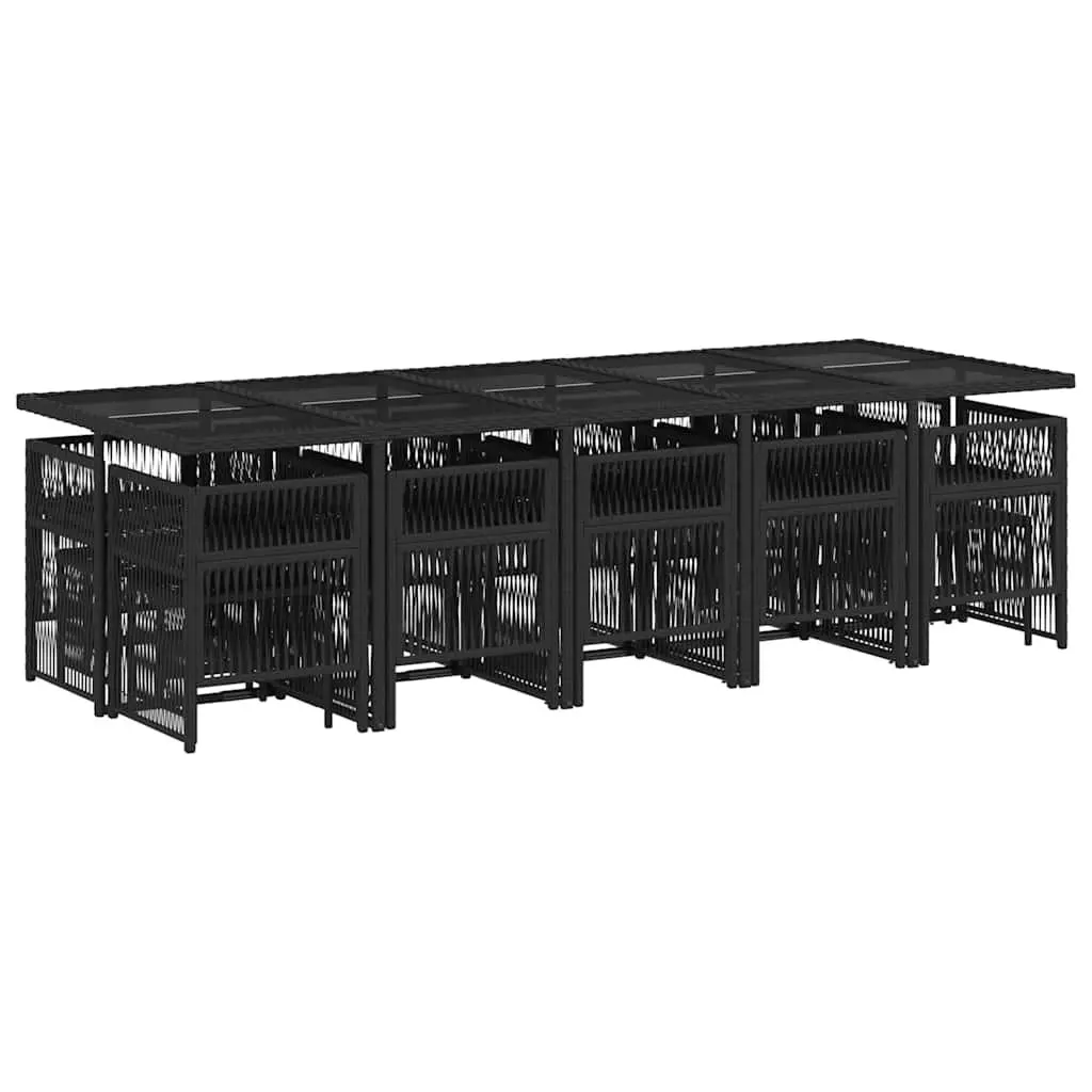 15-Piece Black Poly Rattan Garden Dining Set
