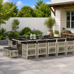 Durable 15-Piece Garden Dining Set with Grey Poly Rattan