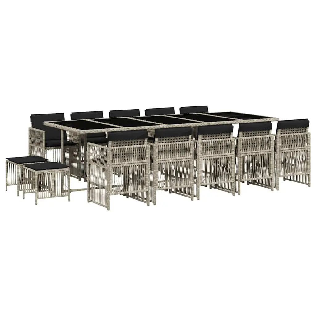 15-Piece Garden Dining Set with Grey Poly Rattan