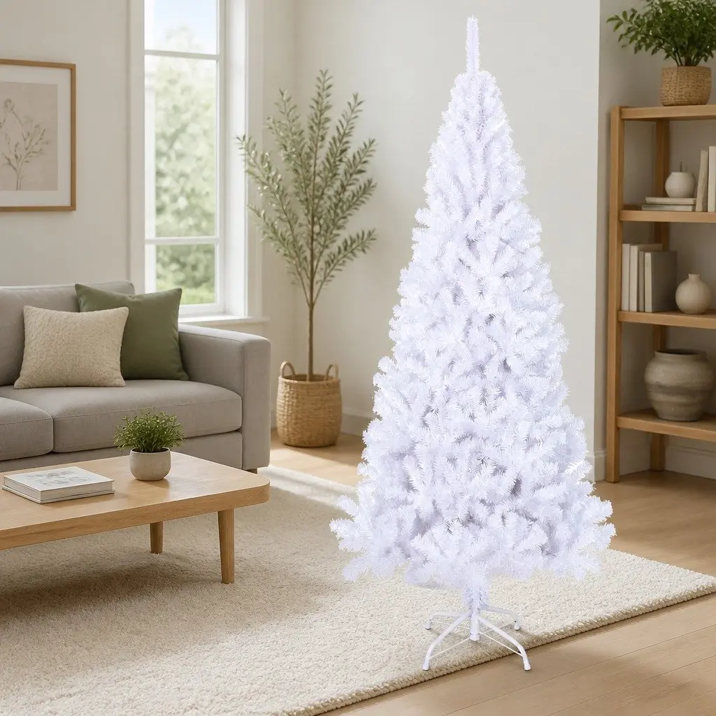 White PVC Artificial Christmas Tree 180cm with Thick Branches