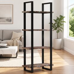 Industrial 4-Tier Bookcase with Solid Reclaimed Wood