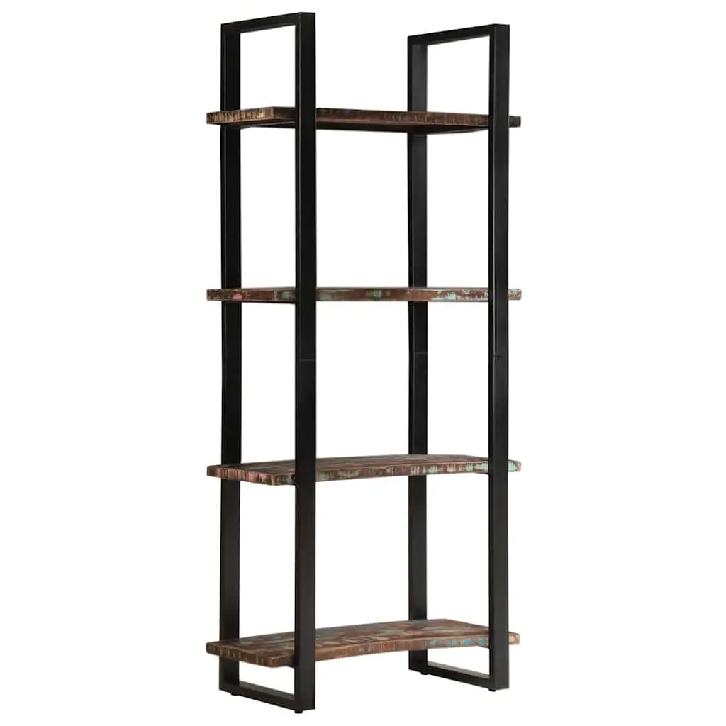 Industrial 4-Tier Bookcase with Solid Reclaimed Wood