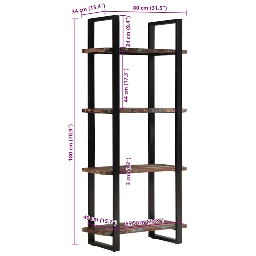Industrial 4-Tier Bookcase with Solid Reclaimed Wood