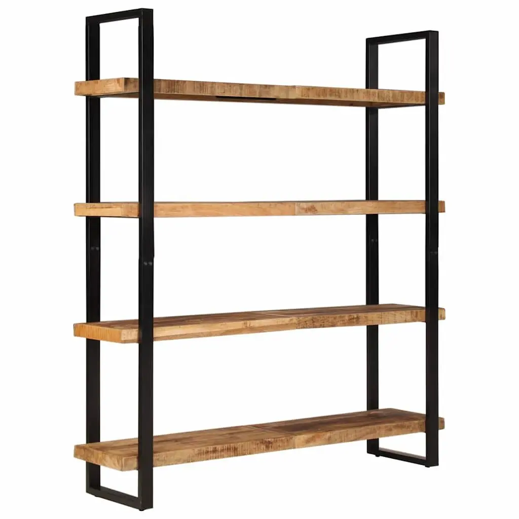 4-Tier Bookcase in Solid Rough Mango Wood & Iron Frame