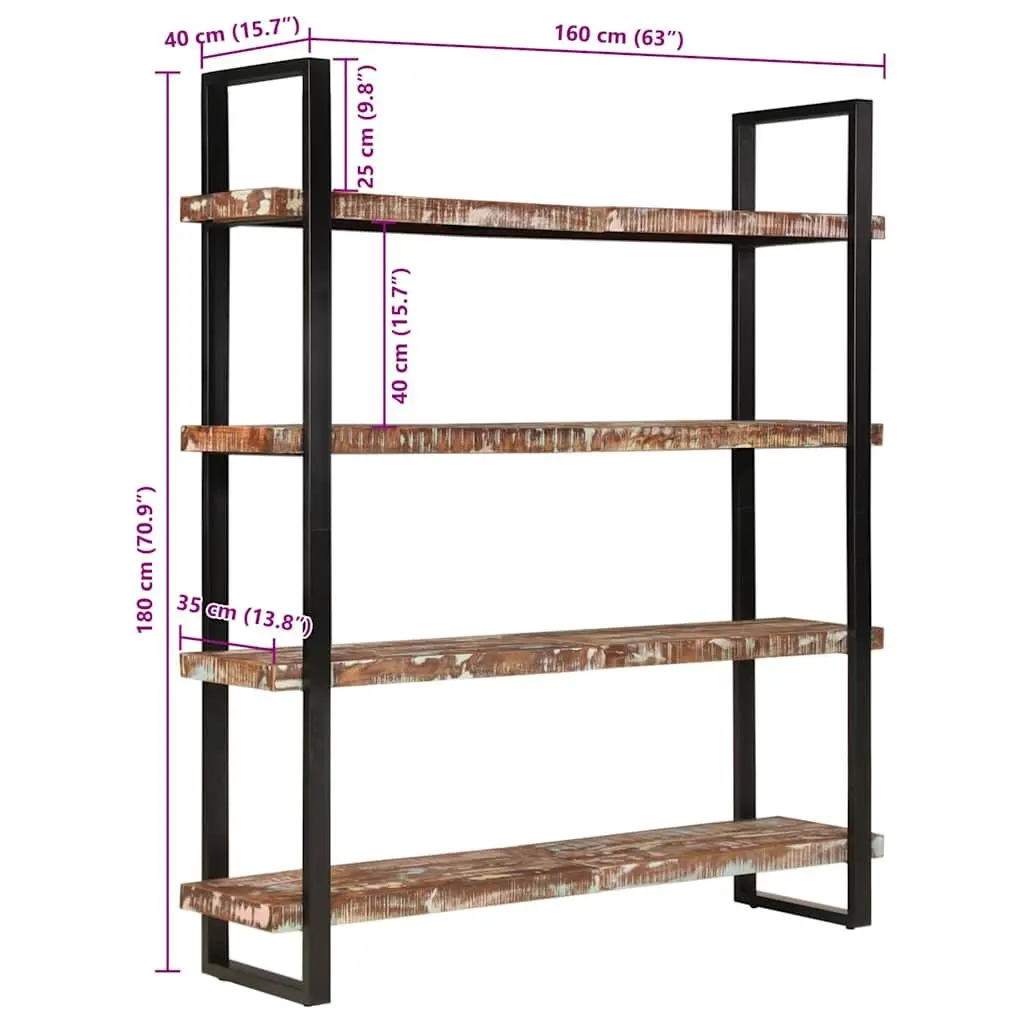 Solid Reclaimed Wood 4-Tier Bookcase with Iron Frame