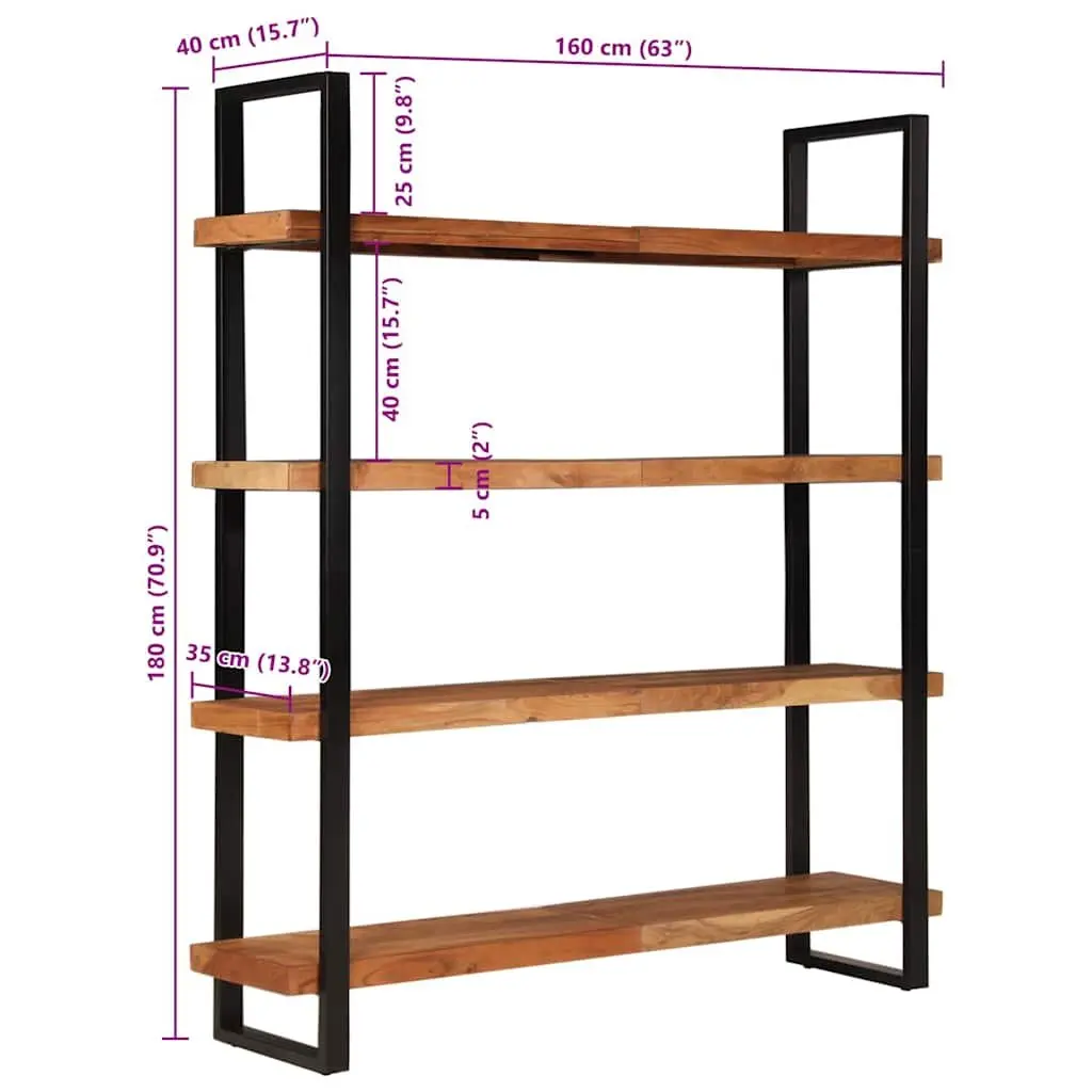 4-Tier Bookcase Solid Acacia Wood 160x40x180 cm Brown Industrial Style