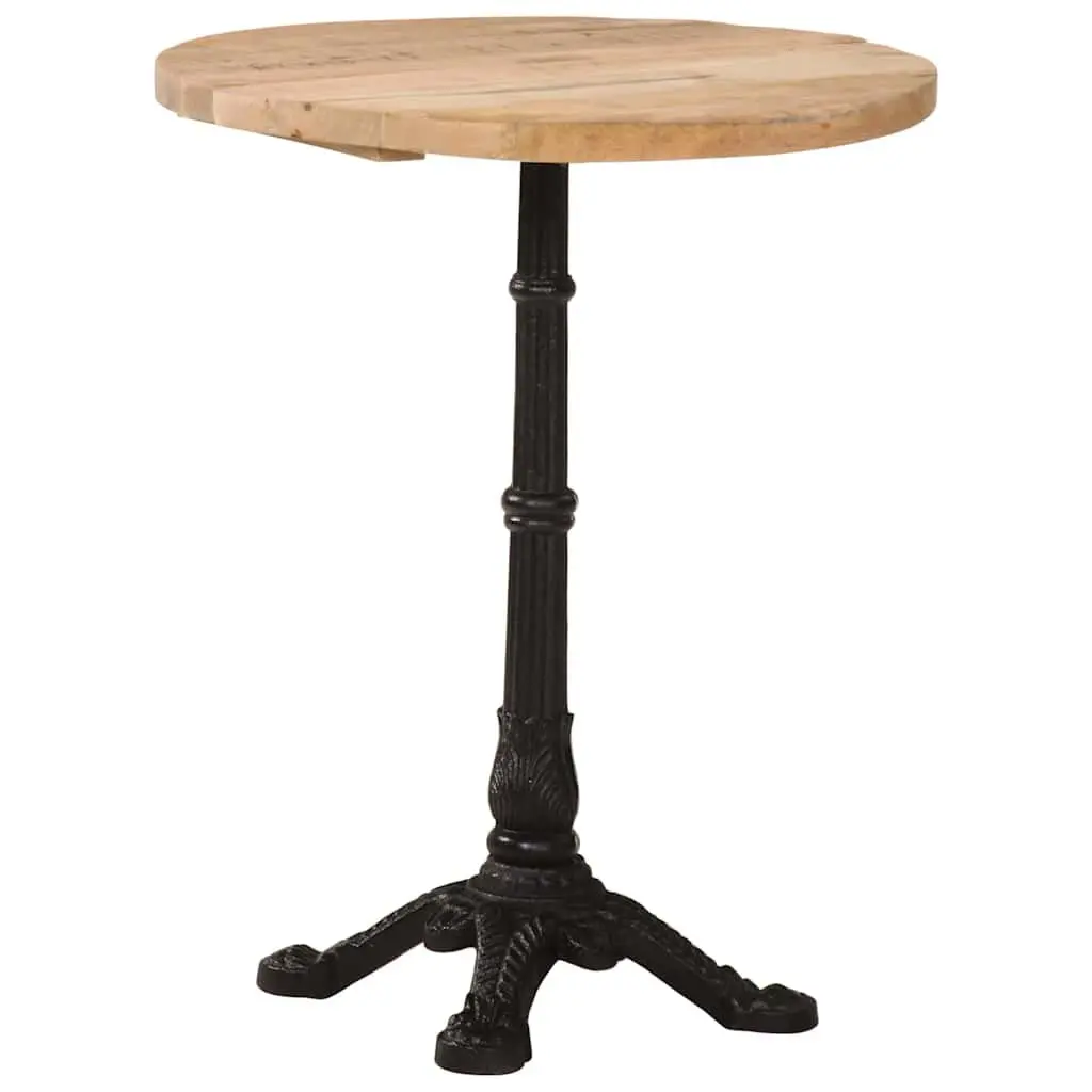 Bistro Table Round Rough Mango Wood Top Cast Iron Base 60cm Brown 76cm