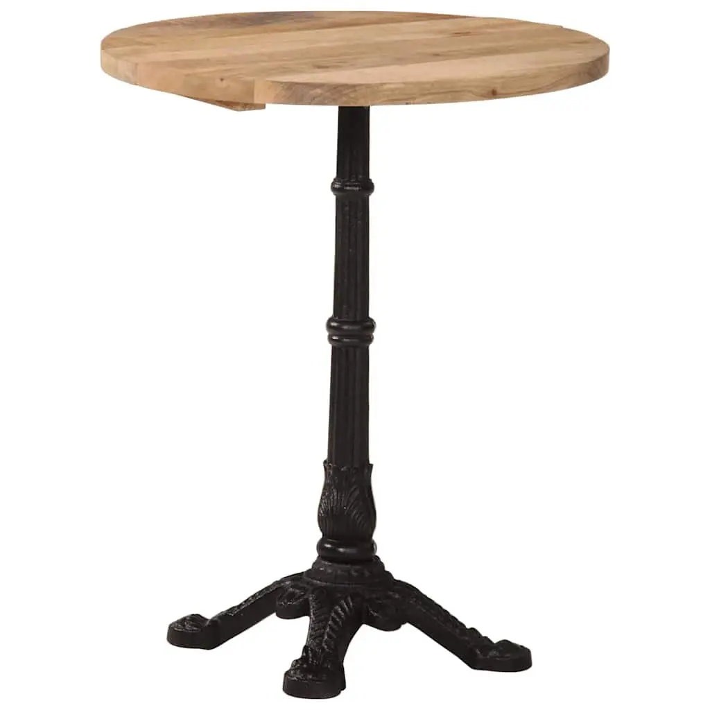 Bistro Table Round Rough Mango Wood Top Cast Iron Base 60cm Brown 76cm