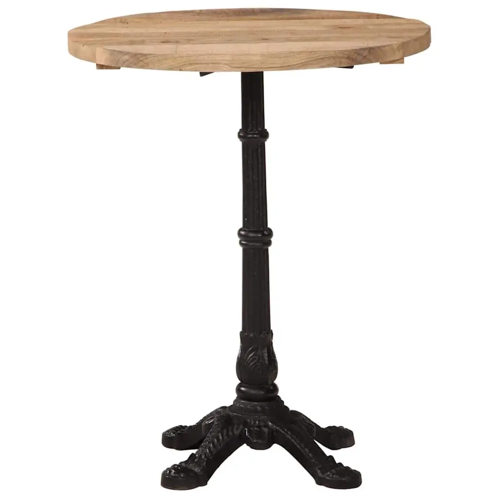 Bistro Table Round Rough Mango Wood Top Cast Iron Base 60cm Brown 76cm