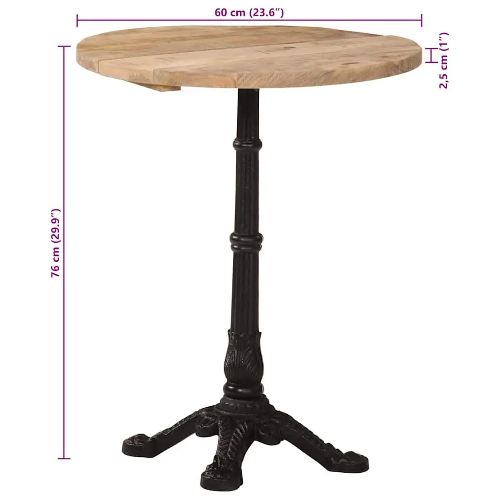 Bistro Table Round Rough Mango Wood Top Cast Iron Base 60cm Brown 76cm