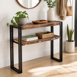 Solid Wood Console Table with Dual Shelves 90x30x75 cm
