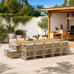 Durable Garden Dining Set 15 Piece Outdoor Furniture in Beige