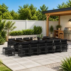 17-Piece Durable PE Rattan Garden Dining Set in Black