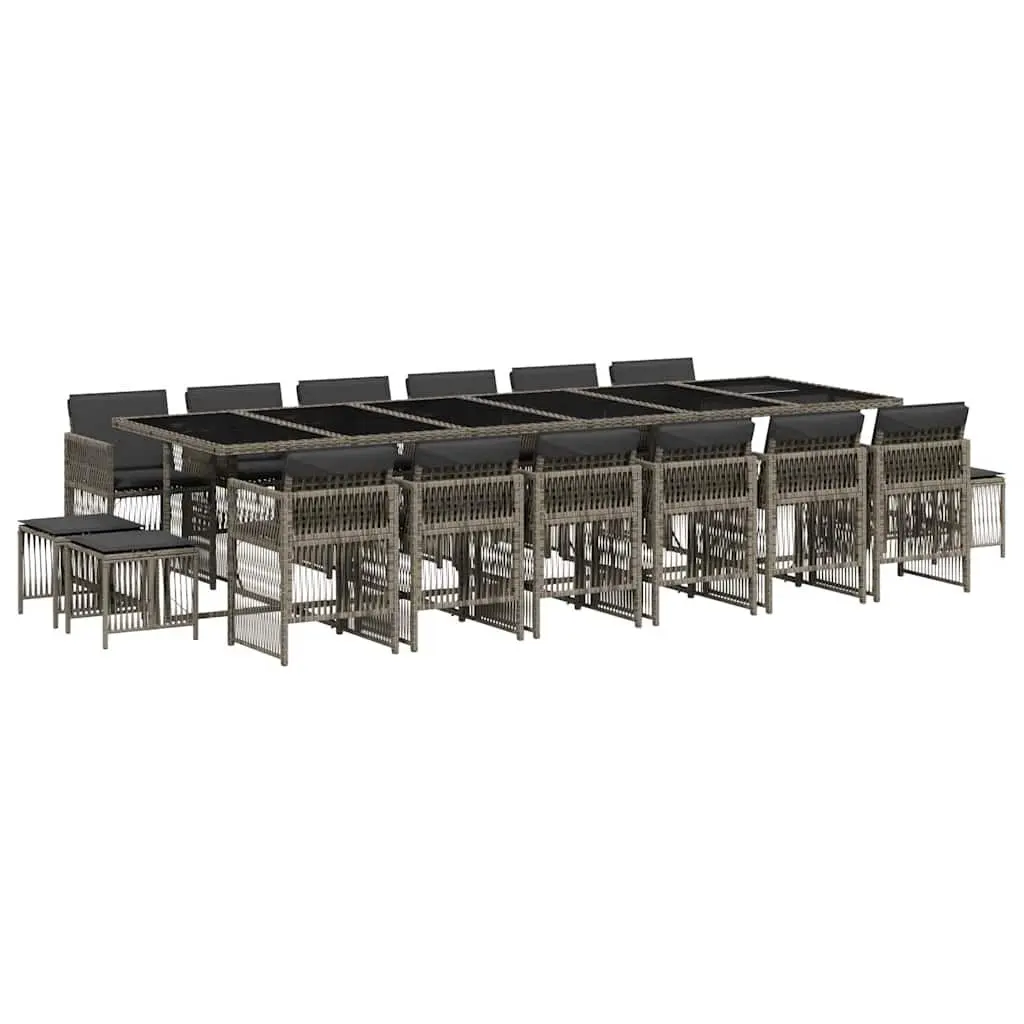 Garden Dining Set PE Rattan 17 Piece Outdoor Furniture Grey