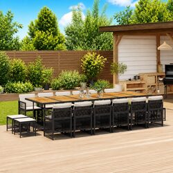 Premium 17 Piece Black Poly Rattan Garden Dining Set