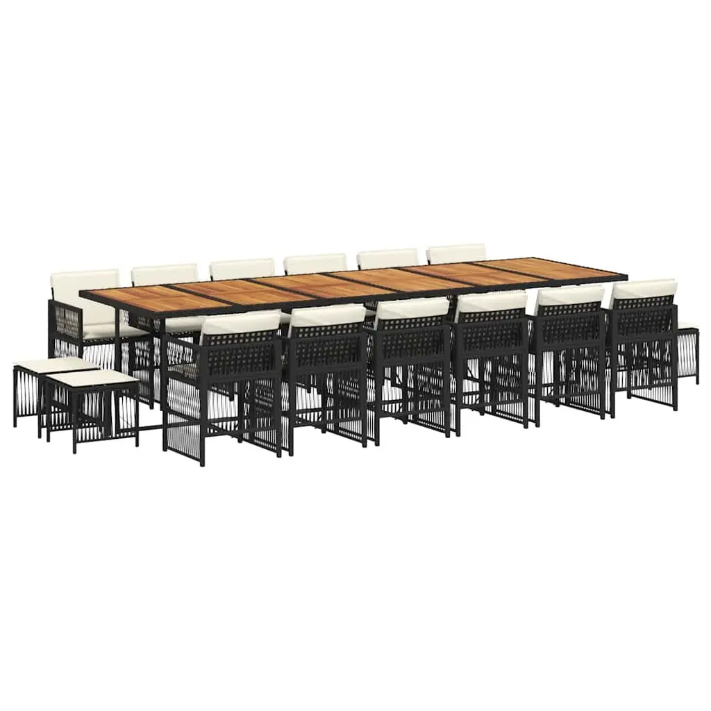 Garden Dining Set 17 Piece Poly Rattan Acacia Wood Black